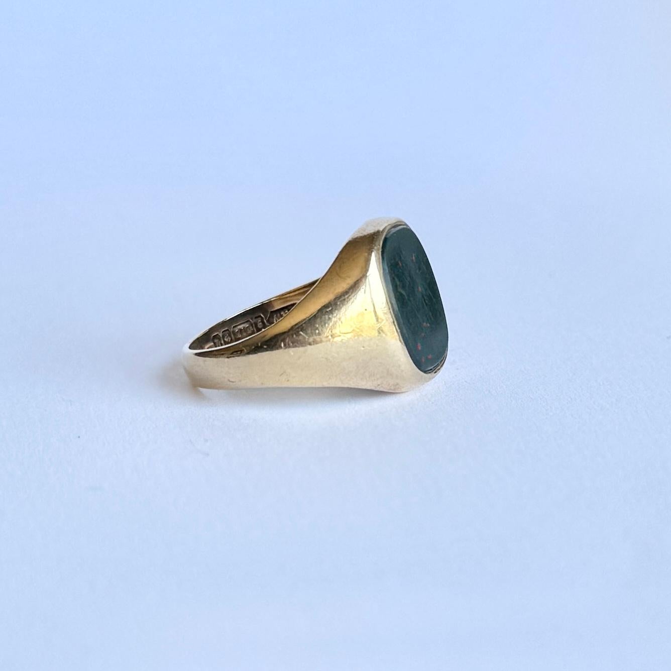 Women's or Men's Vintage Bloodstone and 9 Carat Gold Signet Ring For Sale