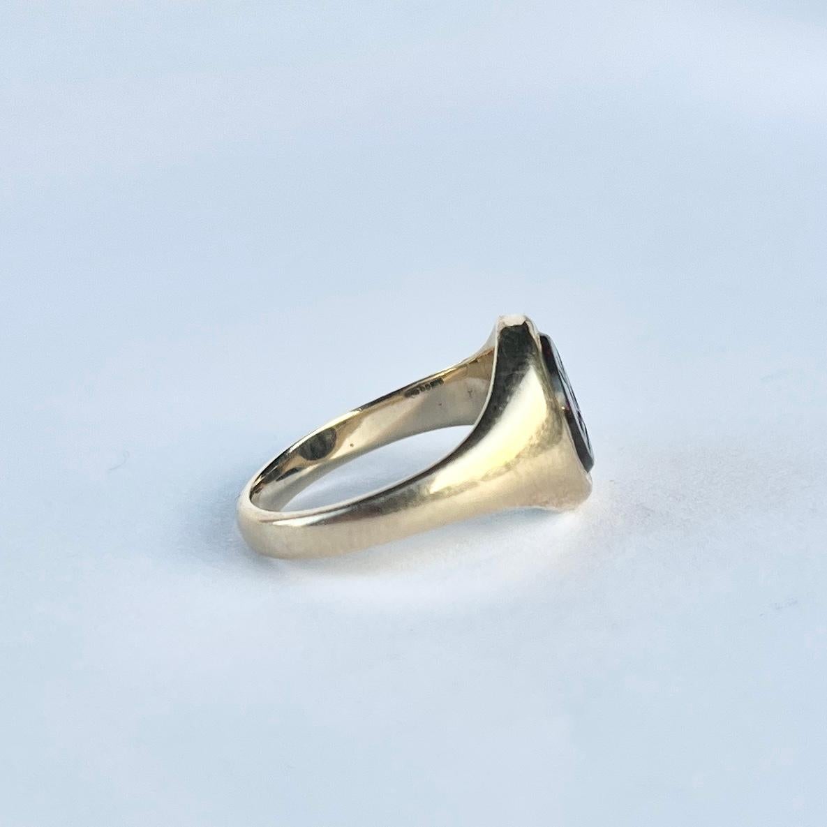 Vintage Bloodstone and 9 Carat Gold Signet Ring For Sale 1