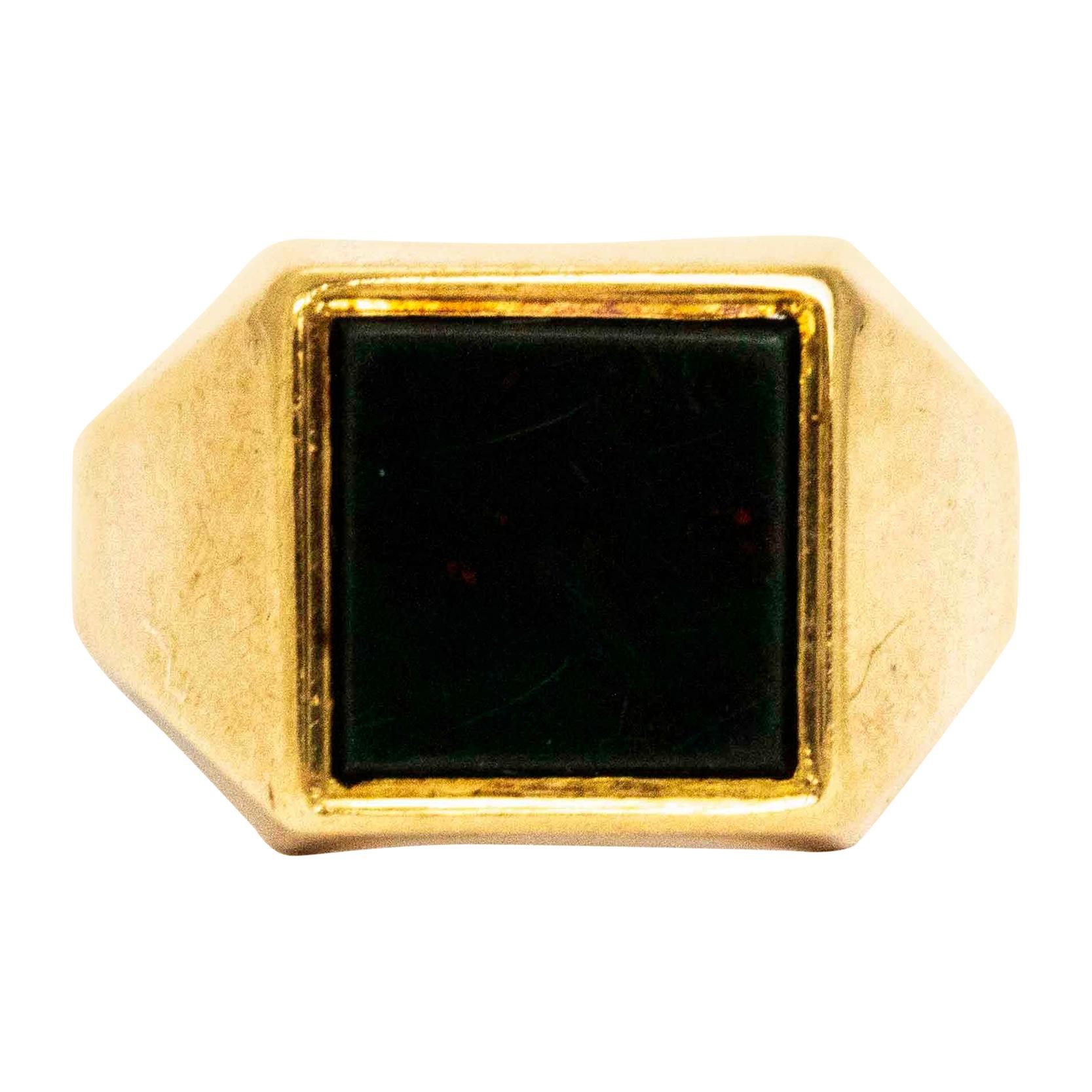 Vintage Bloodstone and 9 Carat Gold Signet Ring