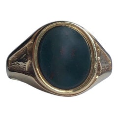Retro Bloodstone and 9 Carat Gold Signet Ring