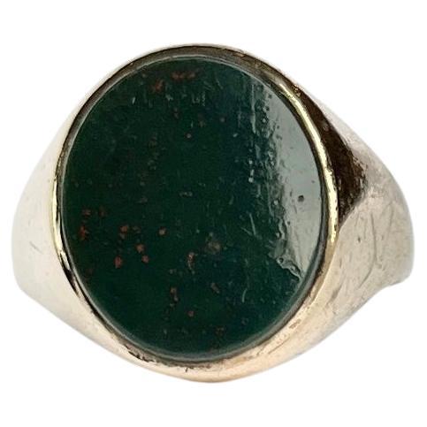 Vintage Bloodstone and 9 Carat Gold Signet Ring For Sale