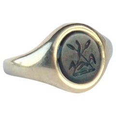 Bague sigillaire vintage en or 9 carats et pierre de sang