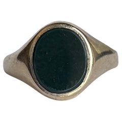 Bague sigillaire vintage en or 9 carats et pierre de sang
