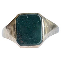 Bague sigillaire vintage en or 9 carats et pierre de sang