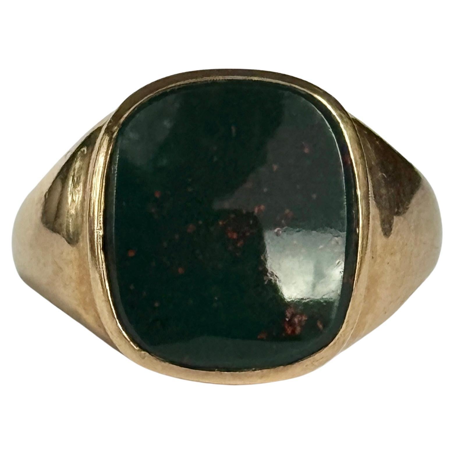 Bague sigillaire vintage en or 9 carats et pierre de sang