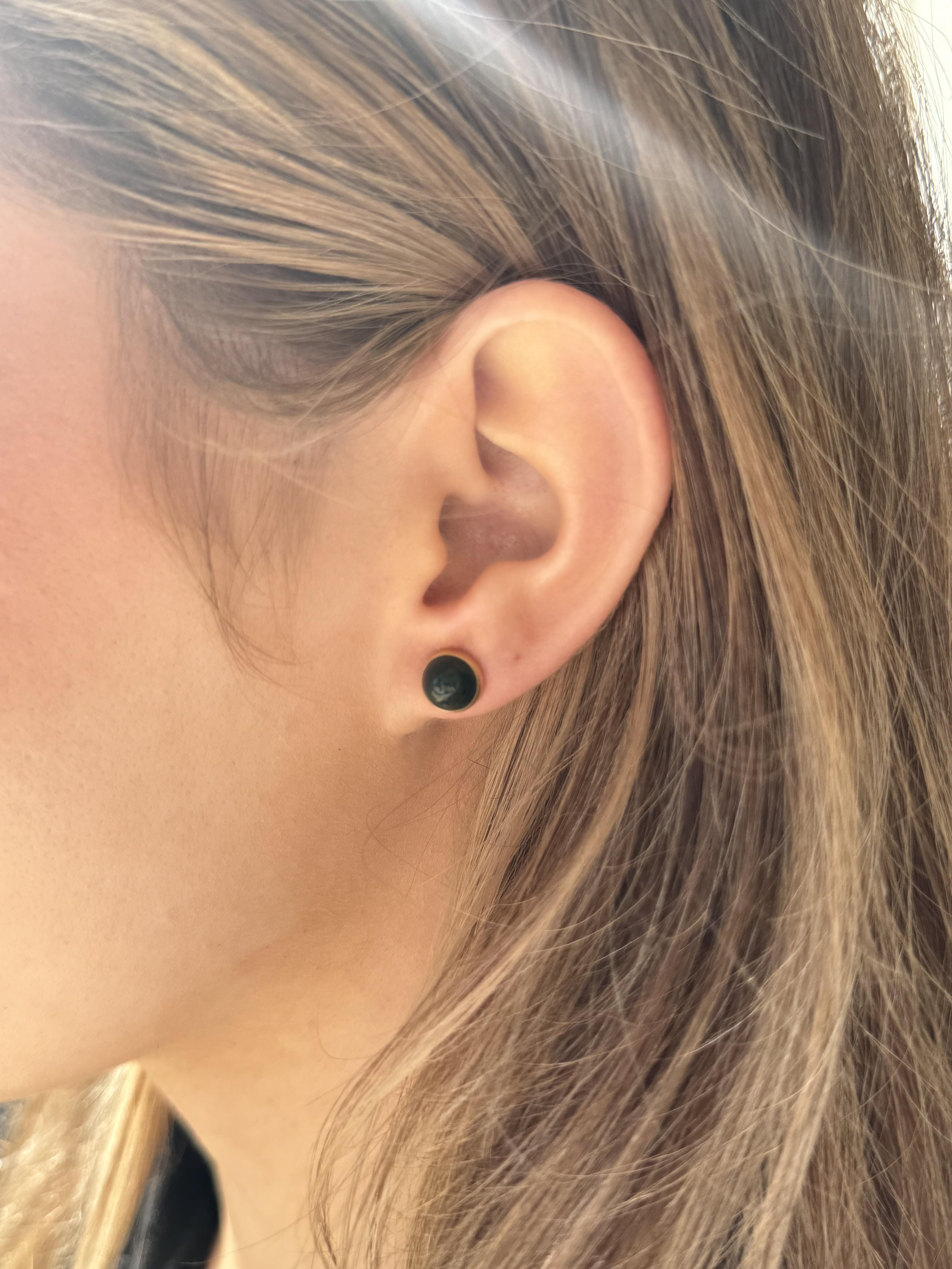 Contemporary Vintage Bloodstone Bezel Set Stud Earrings For Sale