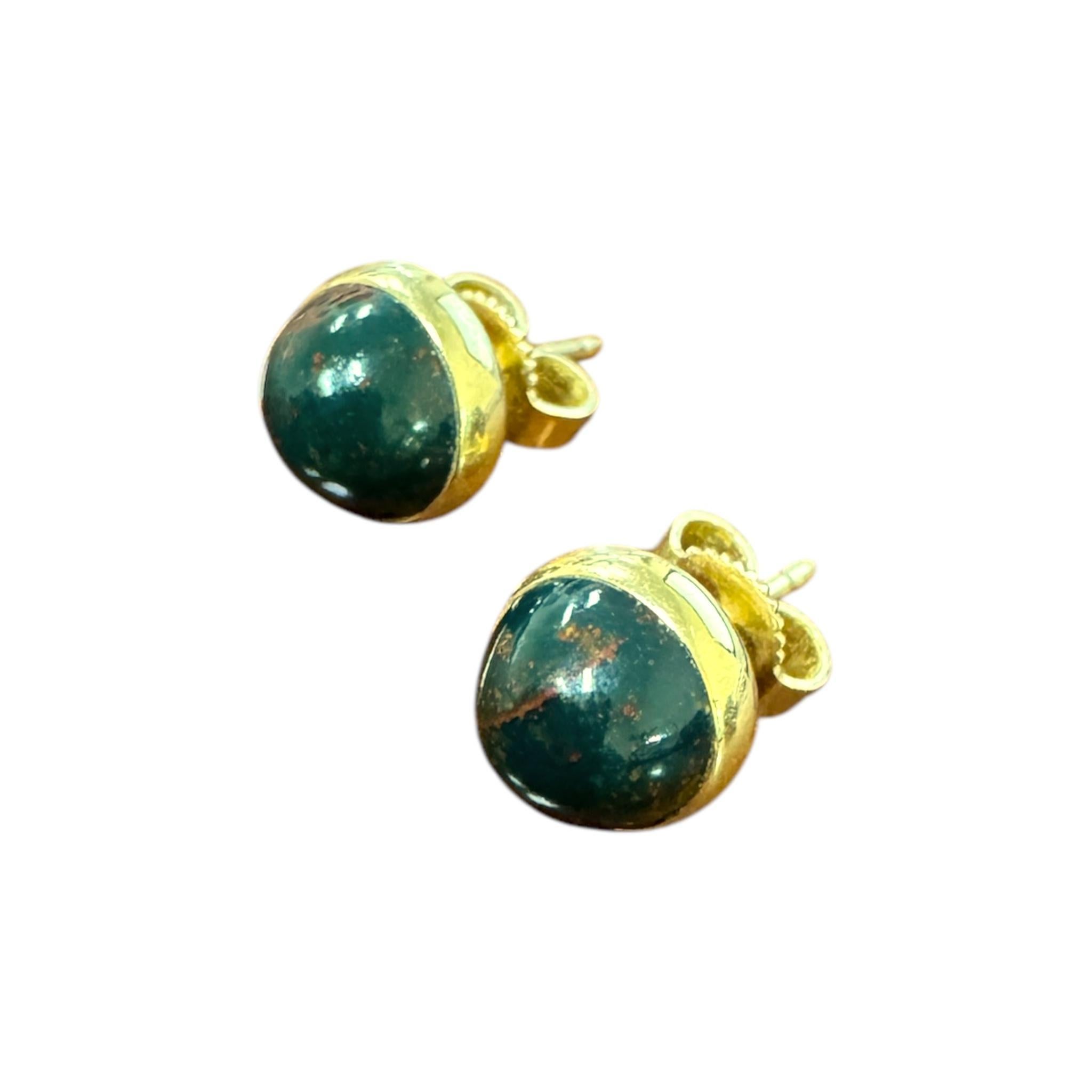 Women's Vintage Bloodstone Bezel Set Stud Earrings For Sale