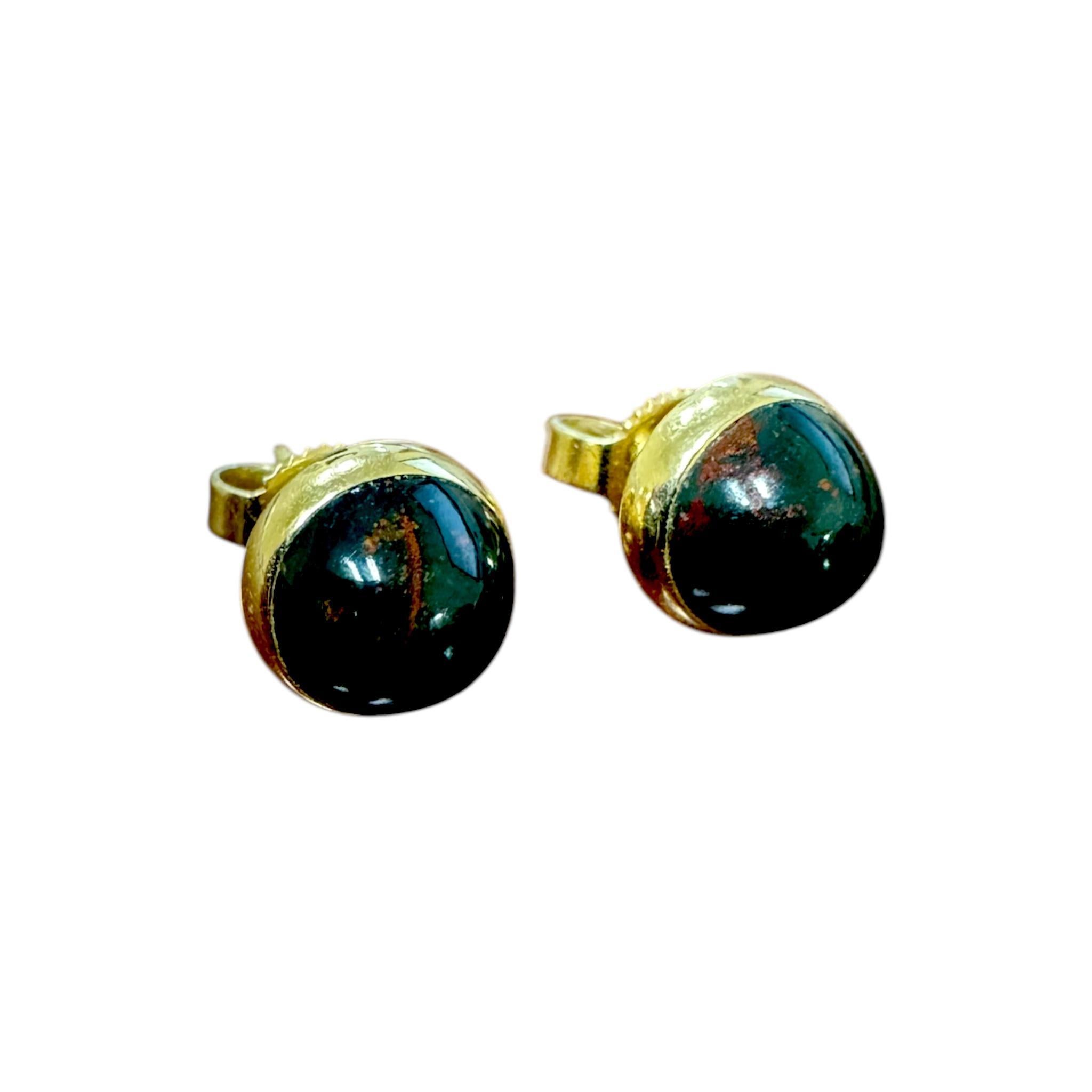 Vintage Bloodstone Bezel Set Stud Earrings For Sale 1