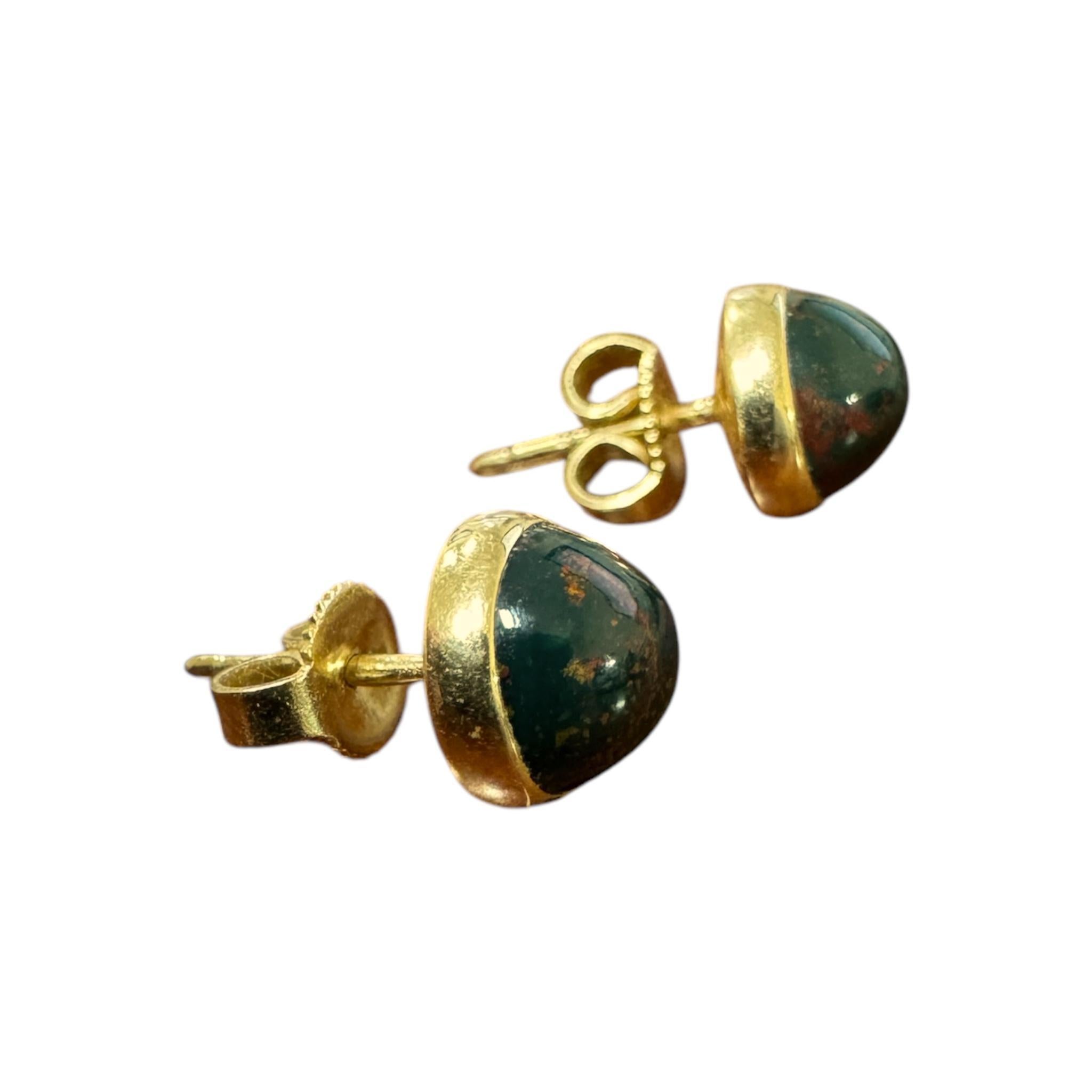 Vintage Bloodstone Bezel Set Stud Earrings For Sale 2