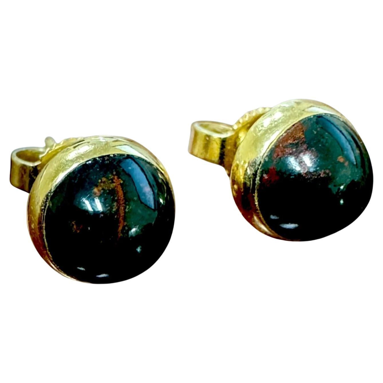 Vintage Bloodstone Bezel Set Stud Earrings For Sale