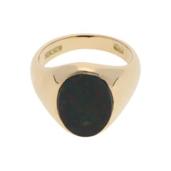 Vintage Bloodstone Oval Signet Ring in Yellow Gold