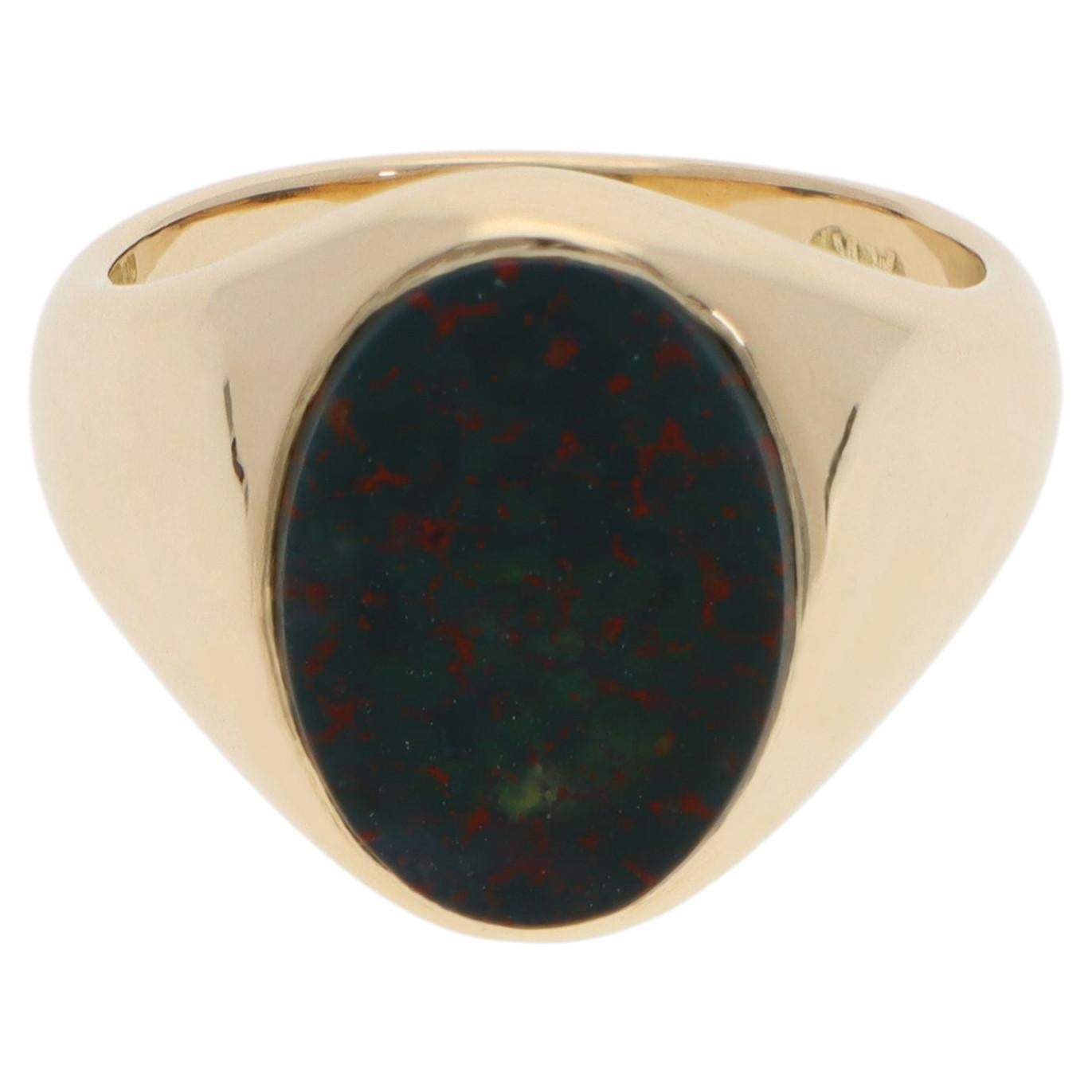Vintage Bloodstone Oval Signet Ring in Yellow Gold