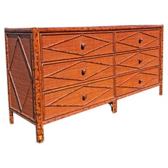 Vintage Bloomingdale’s Bamboo Rattan Dresser British Colonial Boho Chic Coastal