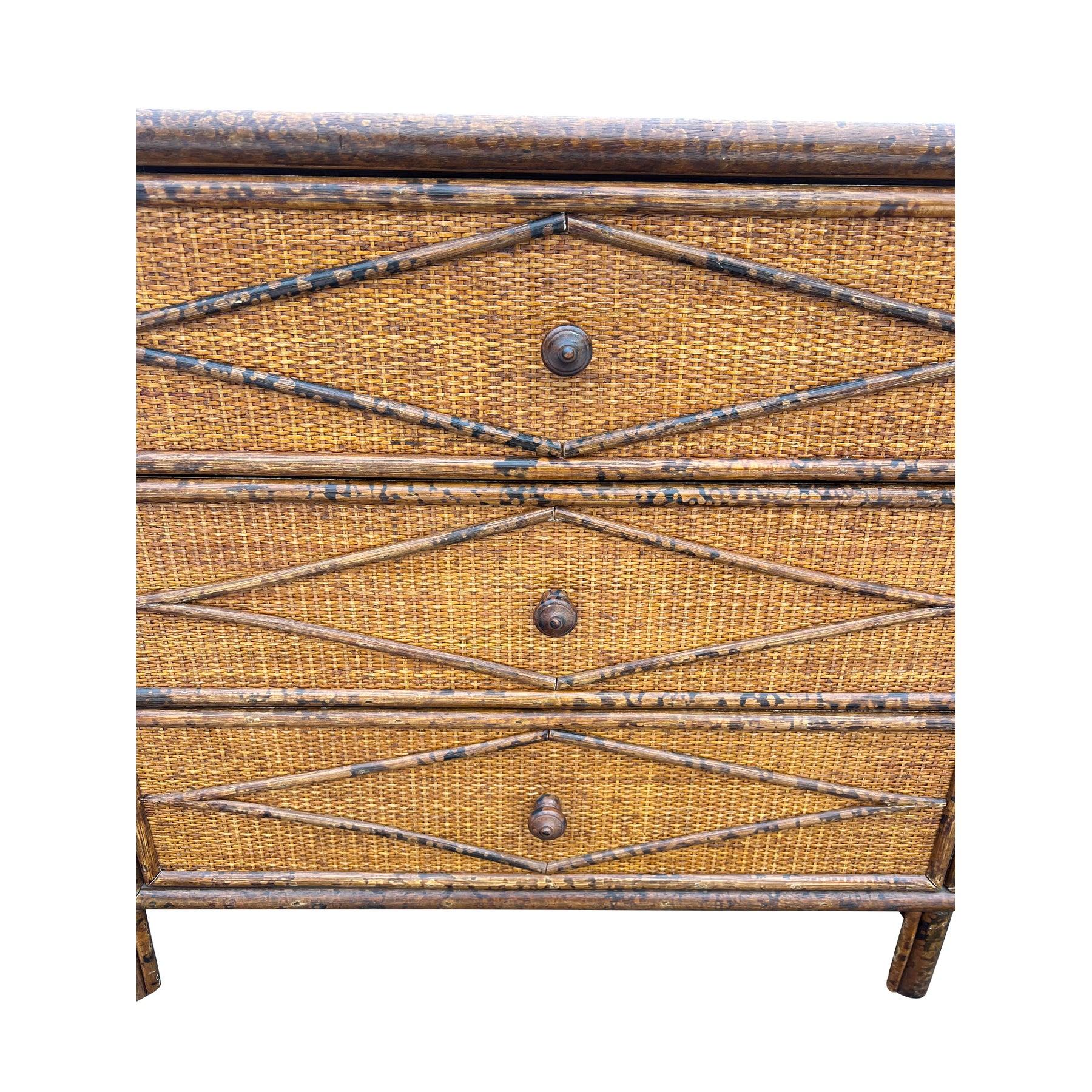 Vintage Bloomingdale’s Rattan Wicker Dresser in Coastal British Colonial Style 7
