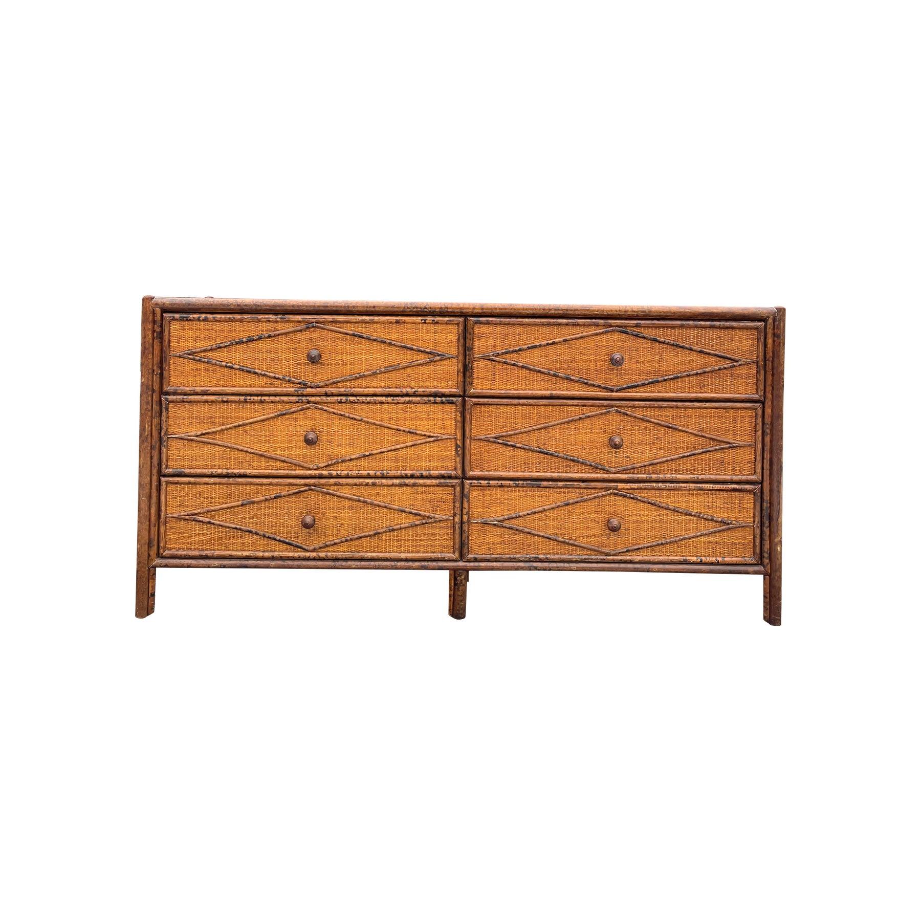 Late 20th Century Vintage Bloomingdale’s Rattan Wicker Dresser in Coastal British Colonial Style