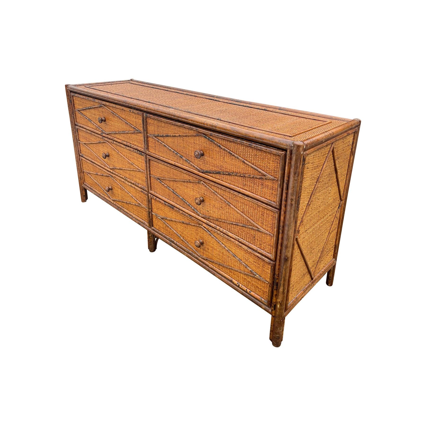Vintage Bloomingdale’s Rattan Wicker Dresser in Coastal British Colonial Style 2