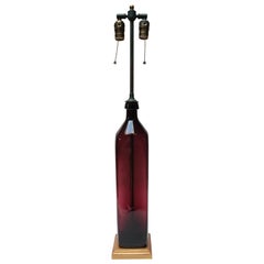 Lampada da tavolo vintage in vetro soffiato ametista con doppia presa in metallo smaltato