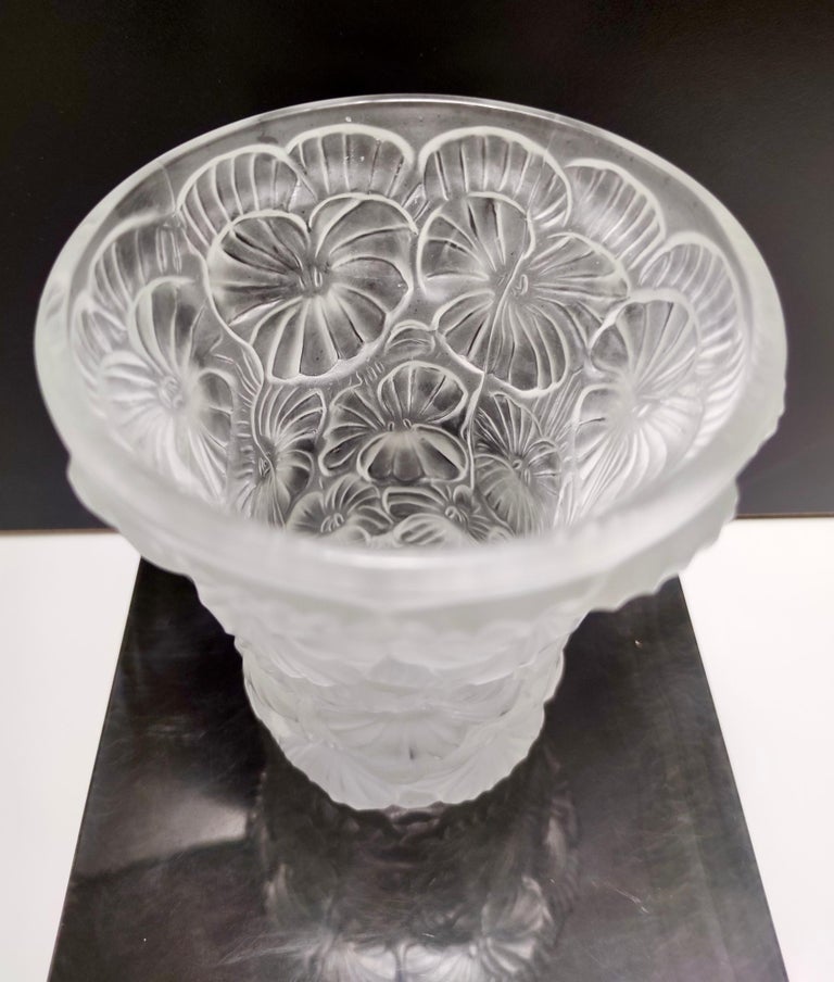 Vintage Blown and Frosted Glass Vase in the Style of René Lalique