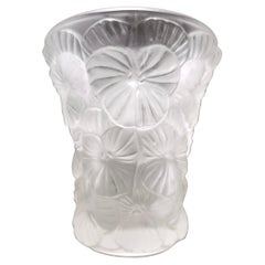 Vintage Blown and Frosted Glass Vase in the Style of René Lalique, France