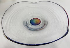 Vintage Blown Art glass Bowl Platter with Swirling Colors