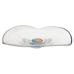 Vintage Blown Art glass Bowl Platter with Swirling Colors