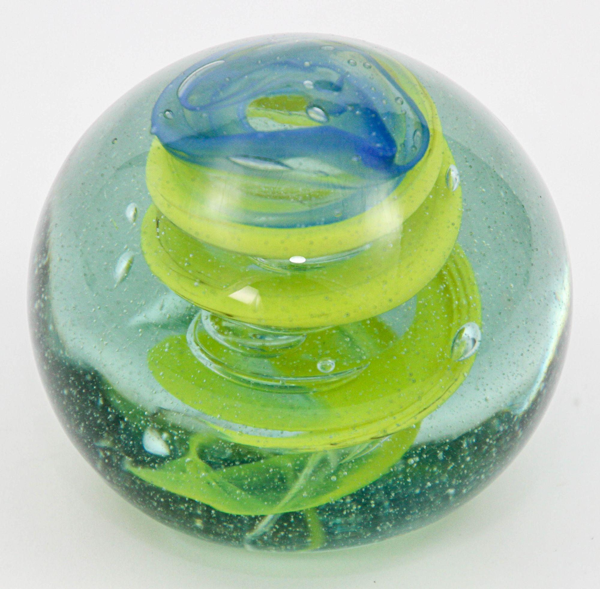 20th Century Vintage Blown Art Glass Paperweight in Blue And Green Spiral 1960s For Sale