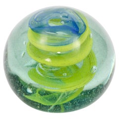 Vintage Blown Art Glass Paperweight in Blue And Green Spiral 1960s