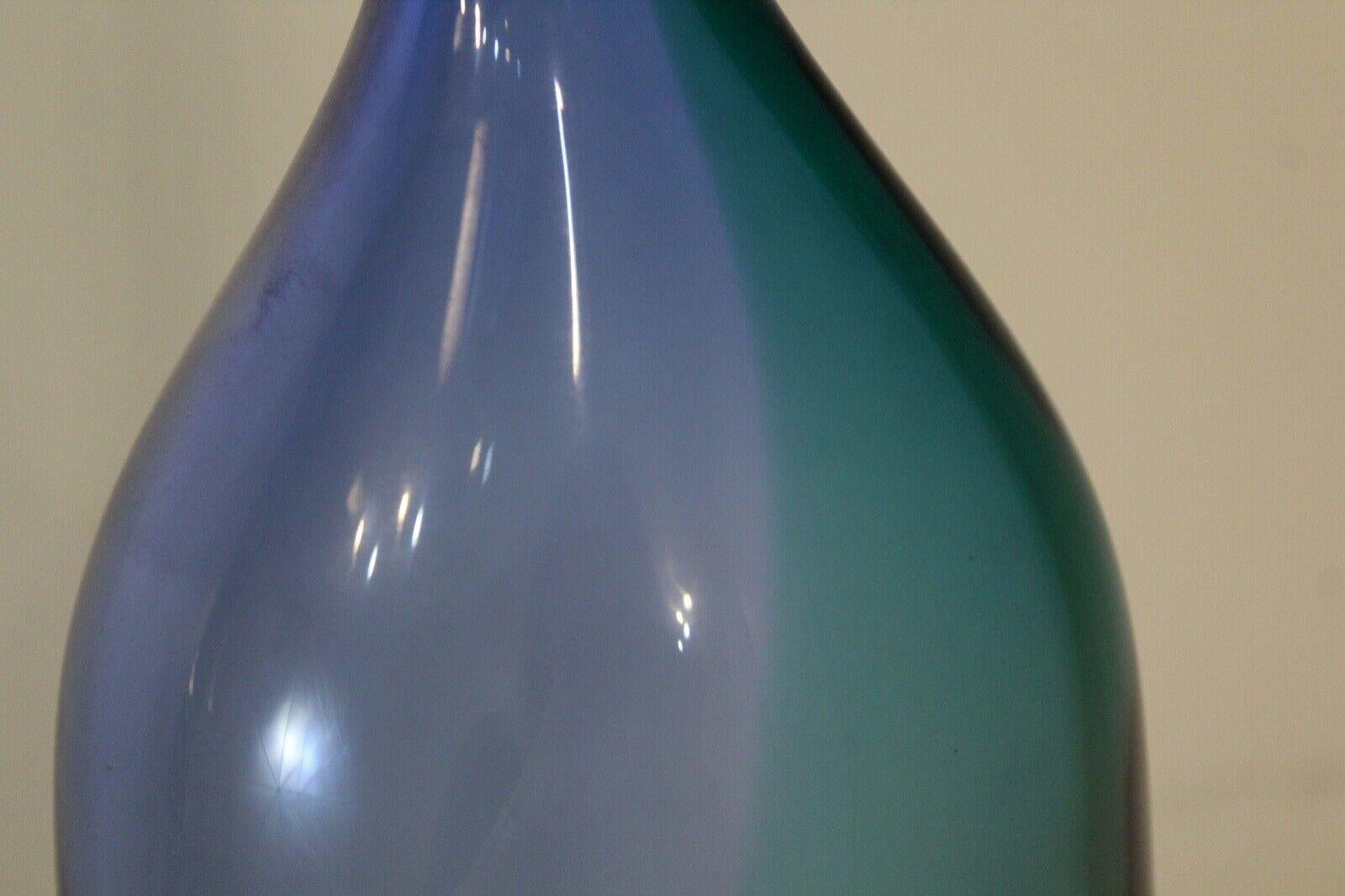 Vintage Blown Blue Studio Art Glass Vessel Vase with Long Stem Tagged Nouvel 1