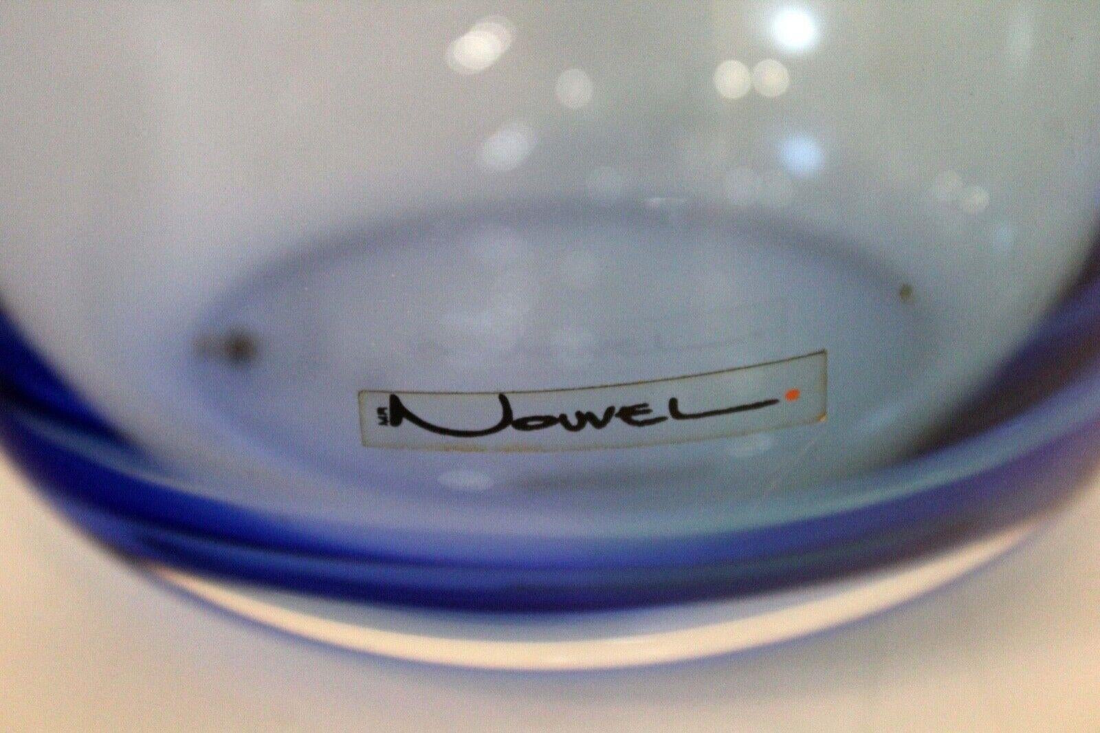 Vintage Blown Blue Studio Art Glass Vessel Vase with Long Stem Tagged Nouvel 3