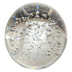 Vintage Blown Controlled Bubbles Murano Art Glass Transparent Paperweight, Italy