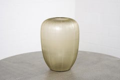 1960s Guax Glass Co. Smokey Amber Art Vase: Vintage Etched Pinstripe Design