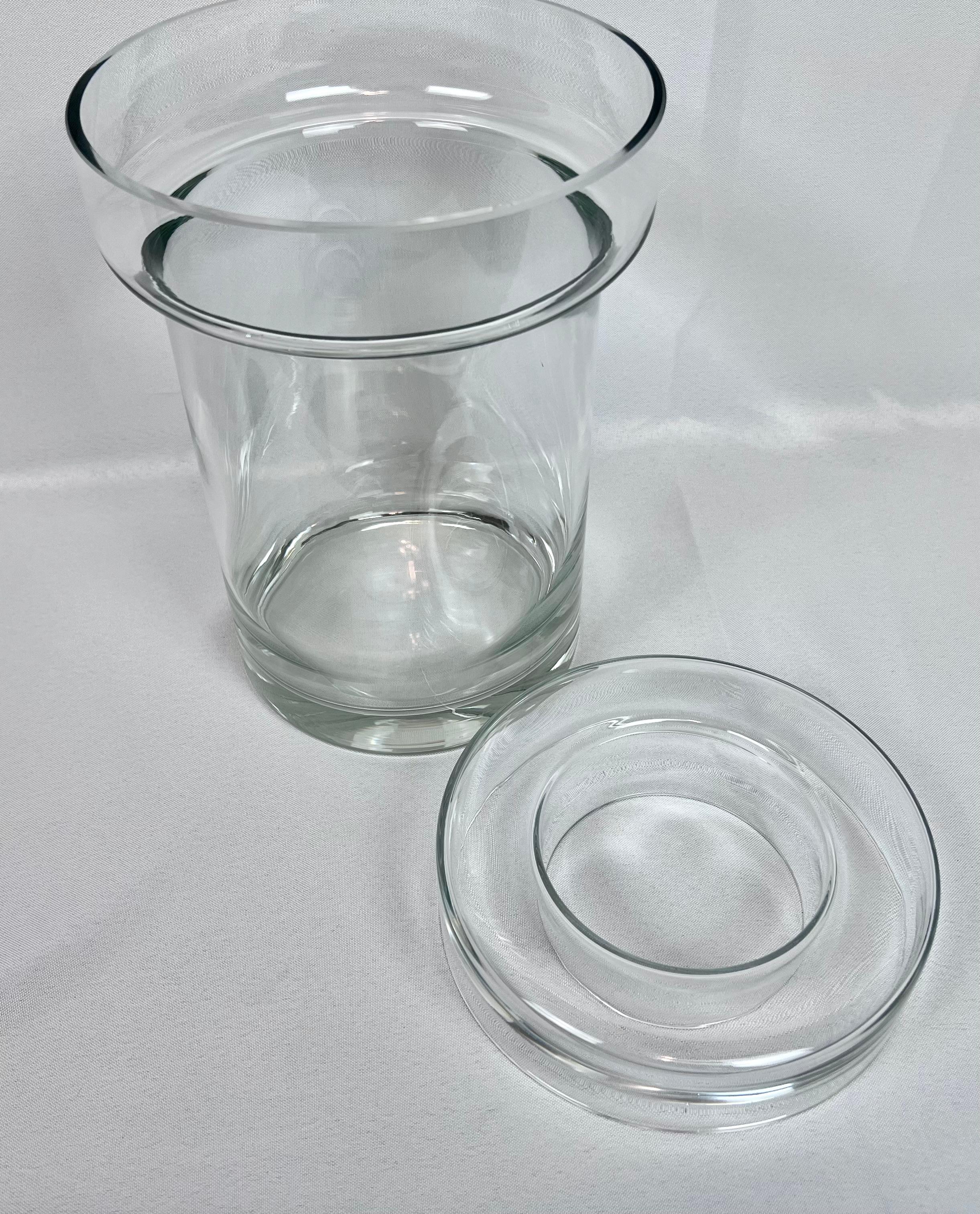 Modern Vintage Blown Clear Glass 2 Pce. Champagne/Wine Cooler with Removable Collar For Sale