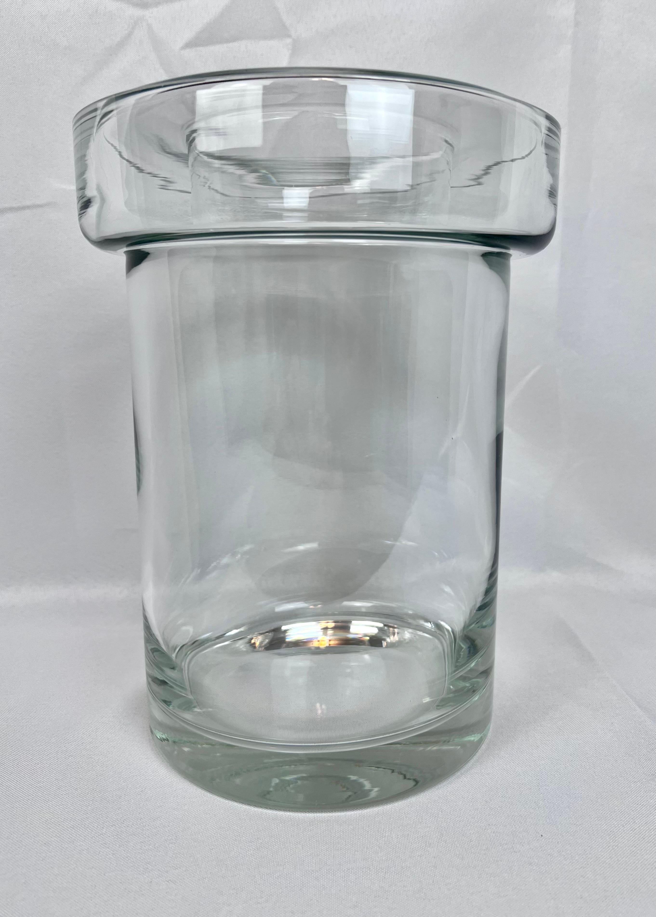 Czech Vintage Blown Clear Glass 2 Pce. Champagne/Wine Cooler with Removable Collar For Sale