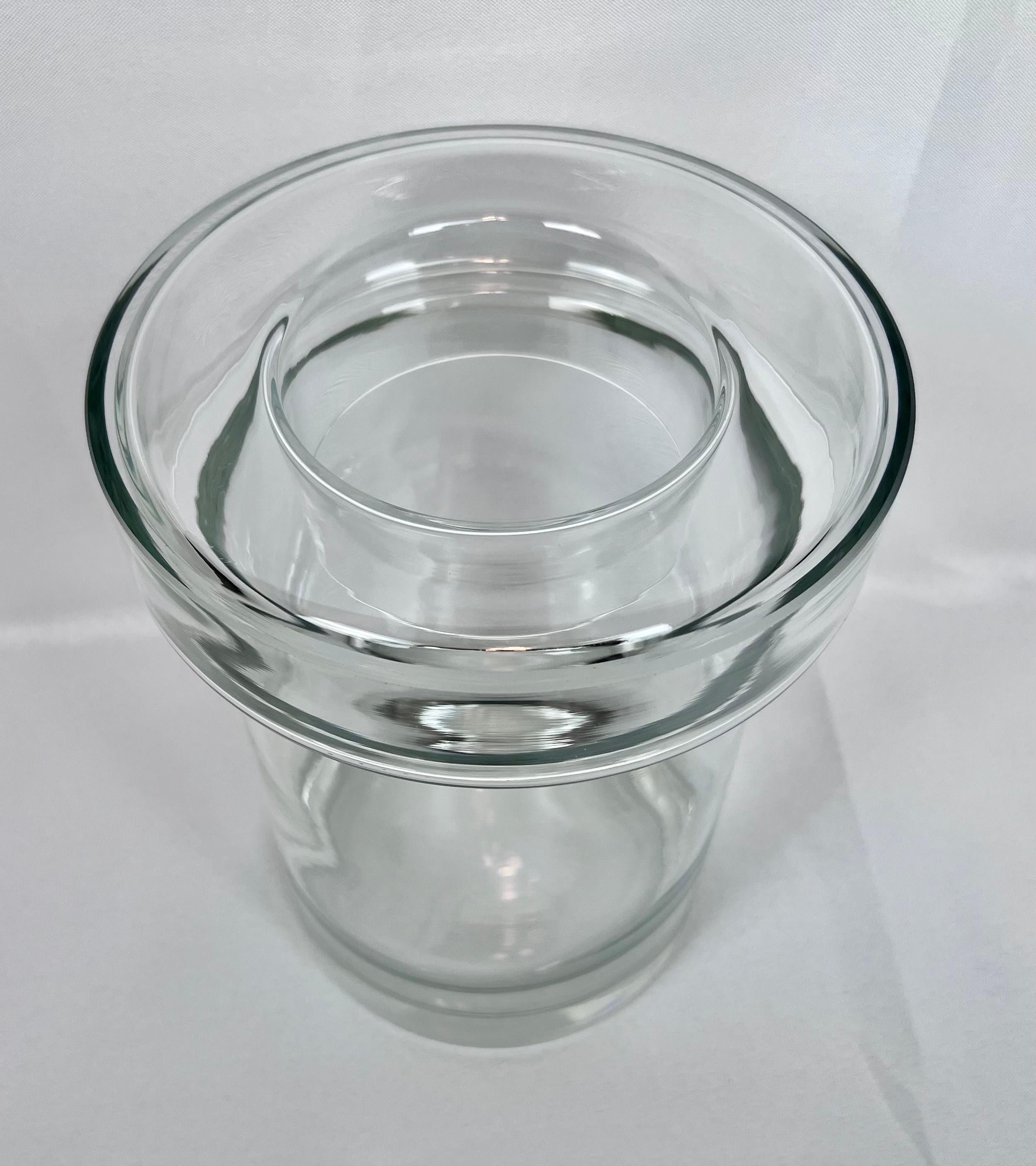 Late 20th Century Vintage Blown Clear Glass 2 Pce. Champagne/Wine Cooler with Removable Collar For Sale