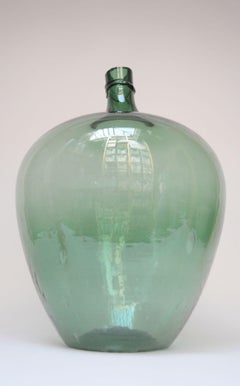 Commode Demijohn bulbeuse vintage en verre soufflé vert émeraude