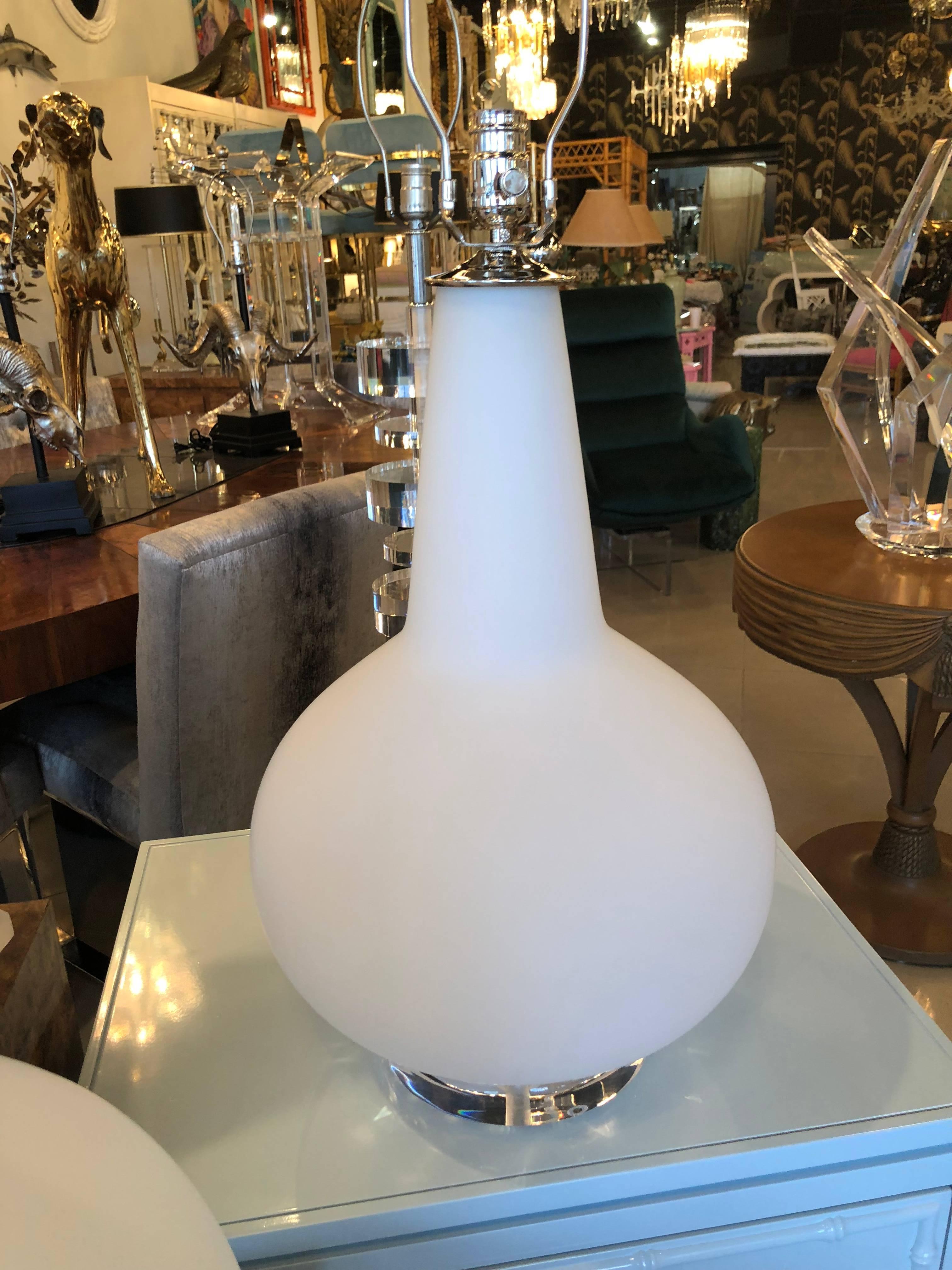 Vintage Blown Glass Murano Italy Table Lamps Pair of Lucite Base Chrome 6