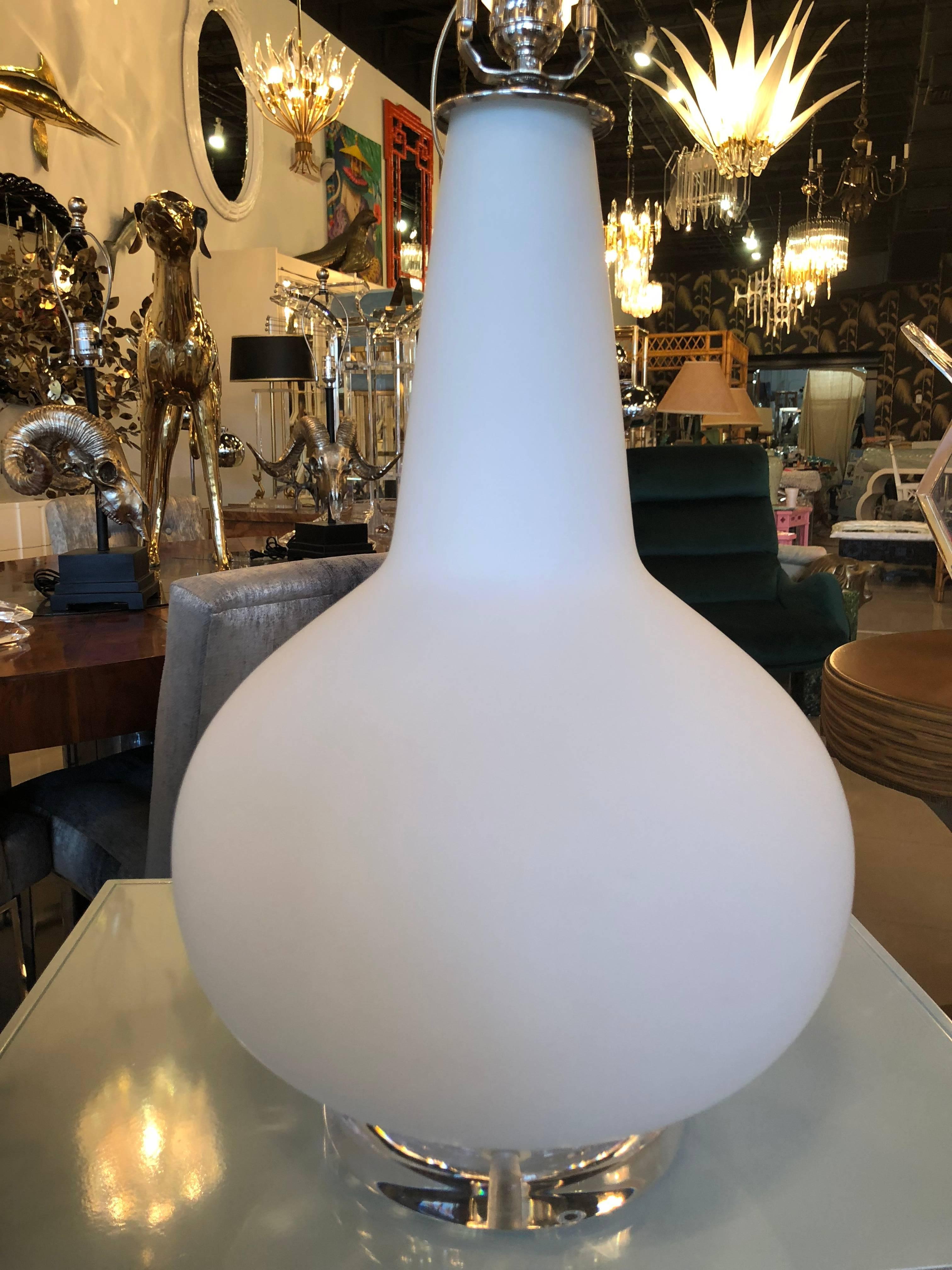 Vintage Blown Glass Murano Italy Table Lamps Pair of Lucite Base Chrome 8