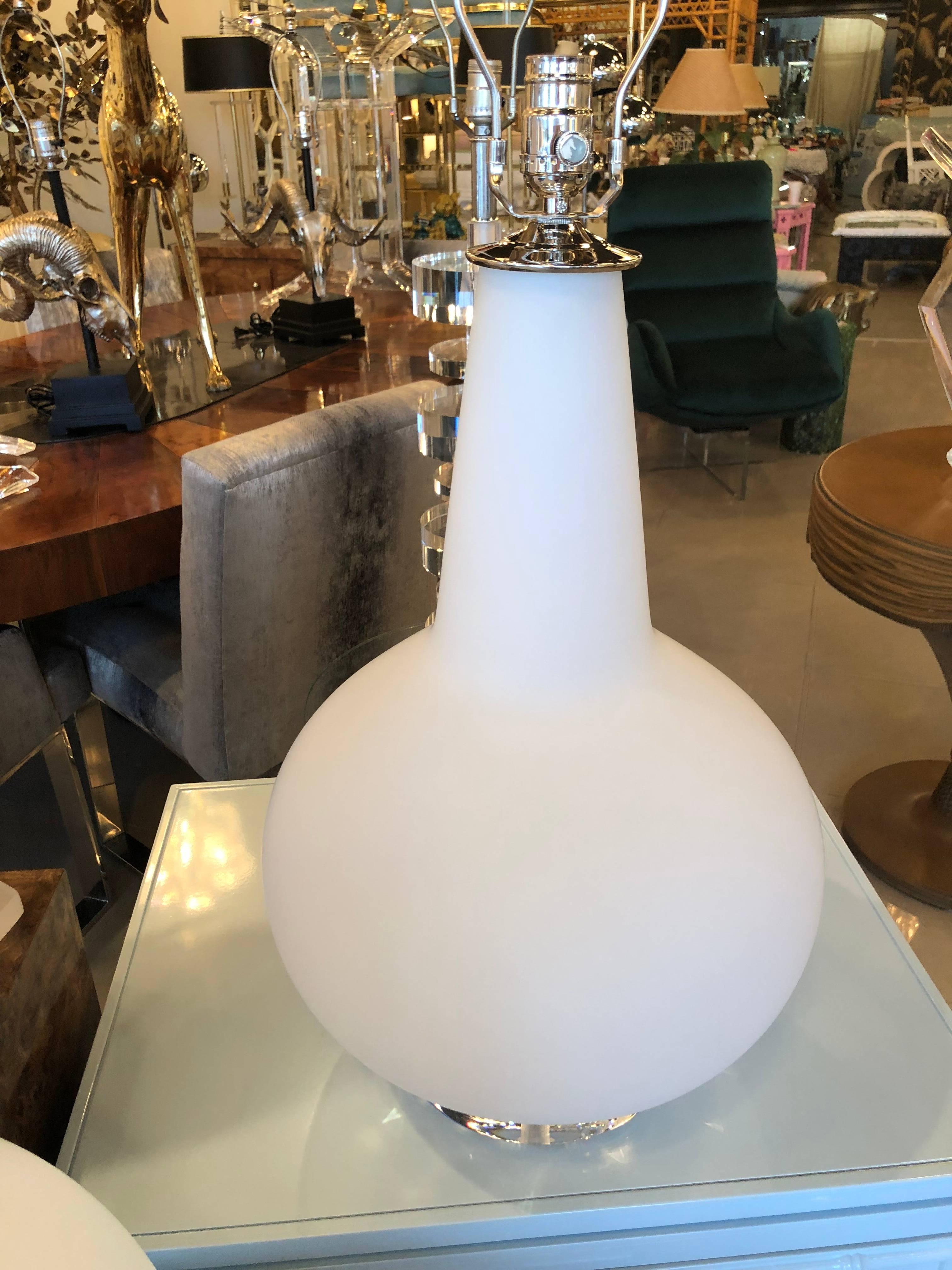 Vintage Blown Glass Murano Italy Table Lamps Pair of Lucite Base Chrome 9