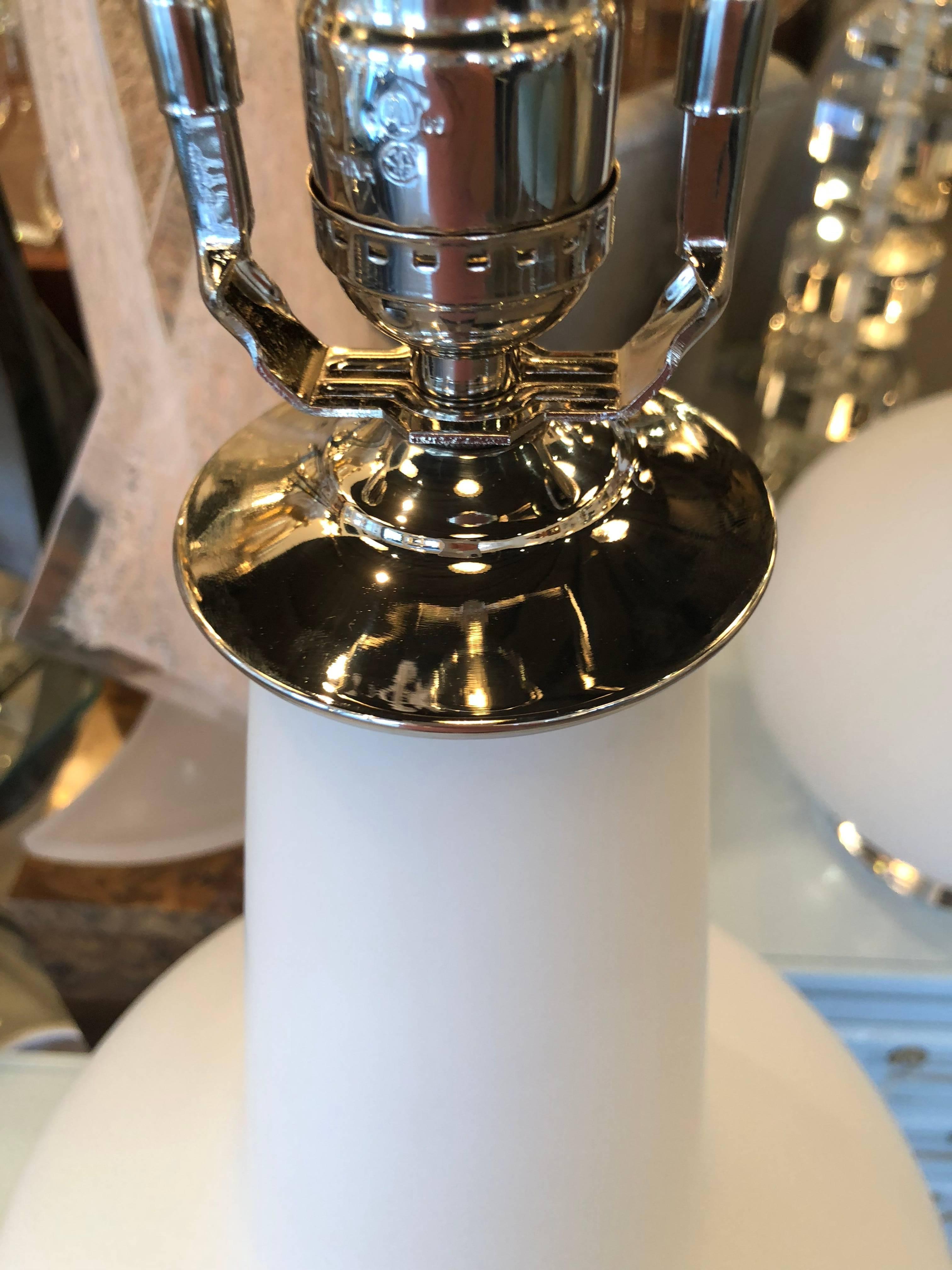 Vintage Blown Glass Murano Italy Table Lamps Pair of Lucite Base Chrome 1