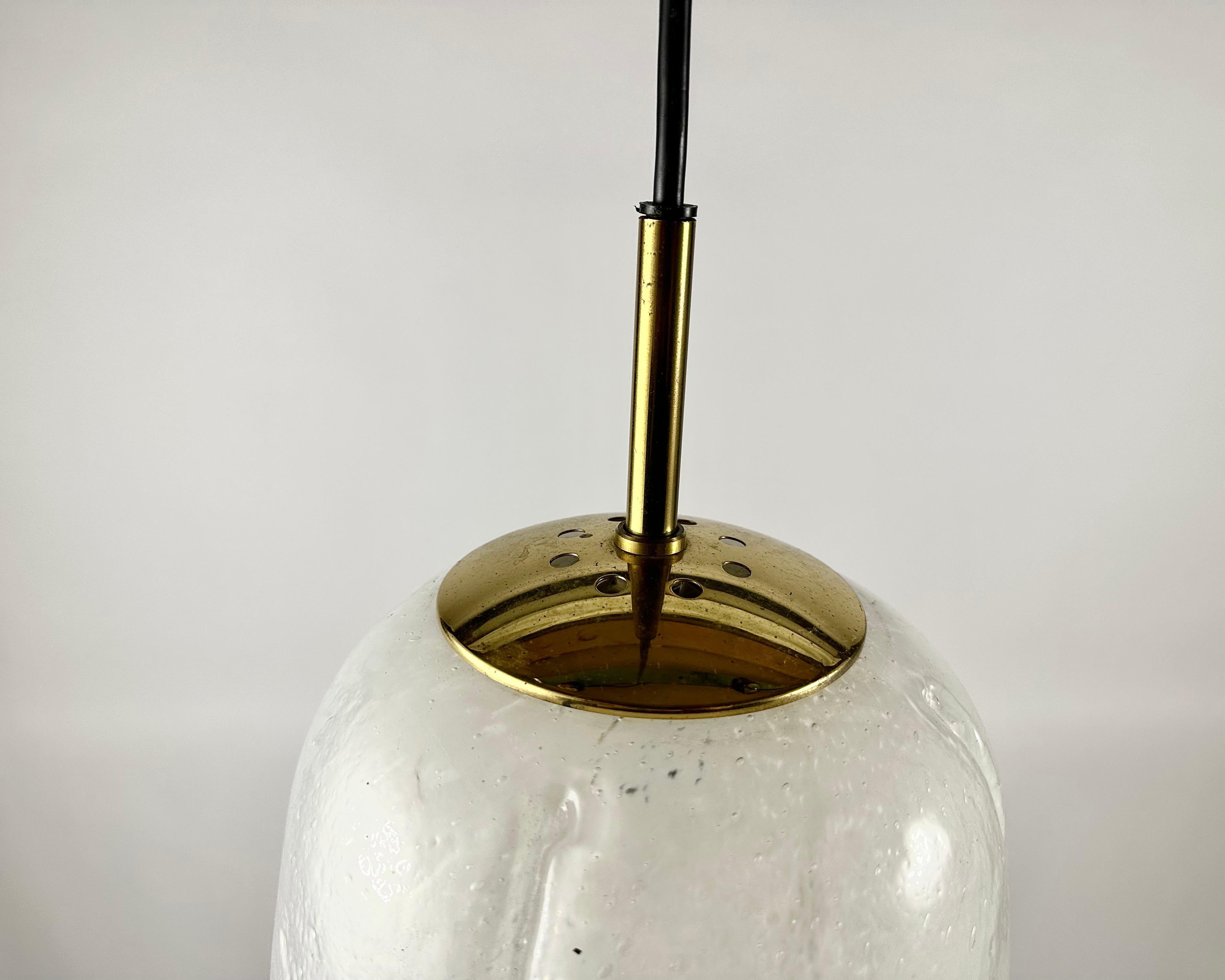 Brass Vintage Blown Glass Pendant Lamp, Italy, 1970 For Sale