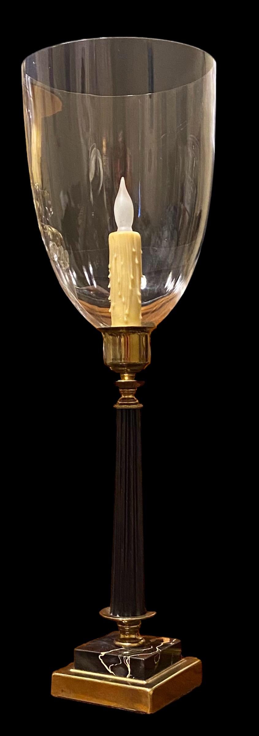Vintage Blown Glass Polished Brass Hurricane Lamp 5