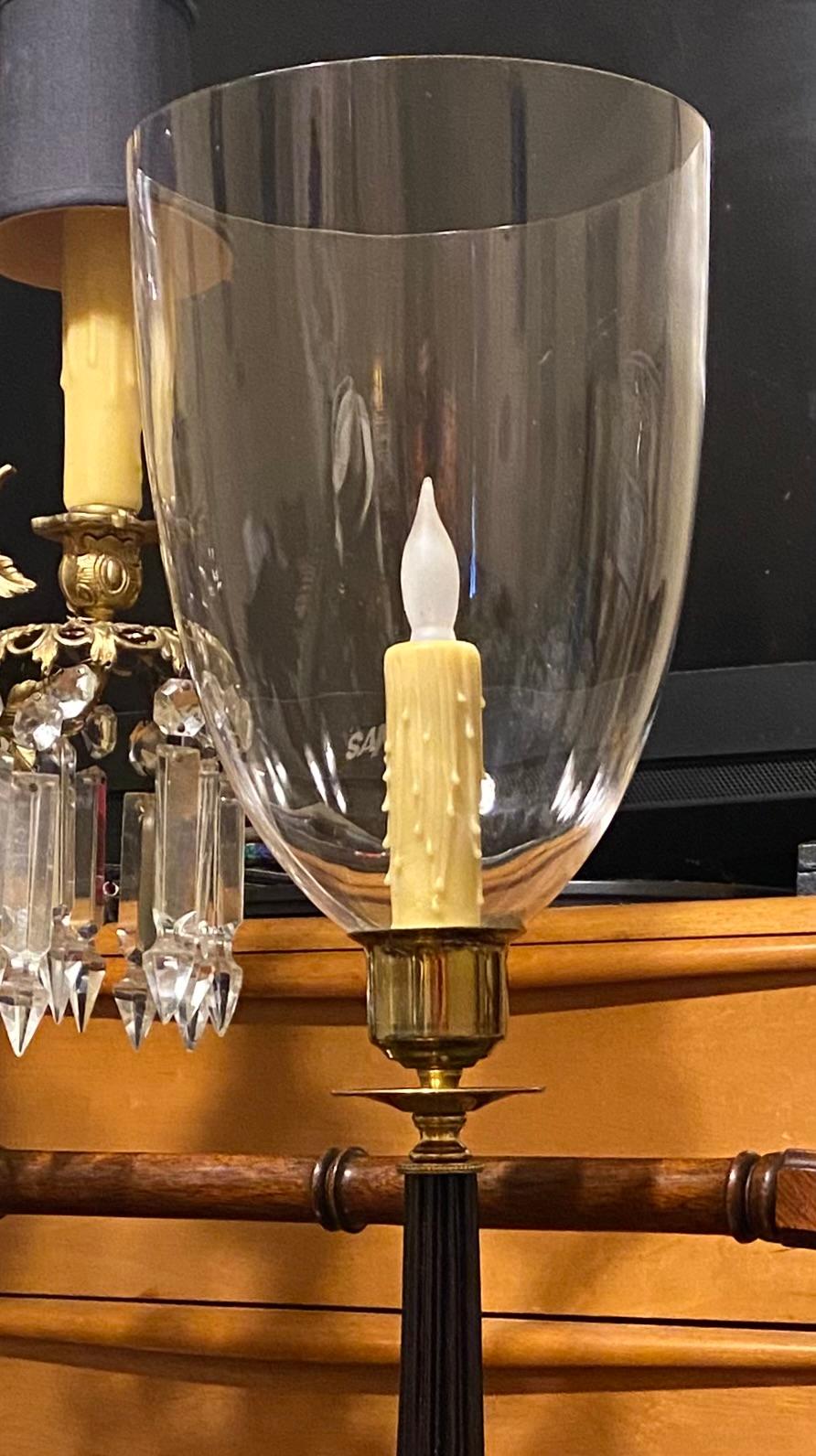 Vintage Blown Glass Polished Brass Hurricane Lamp 6