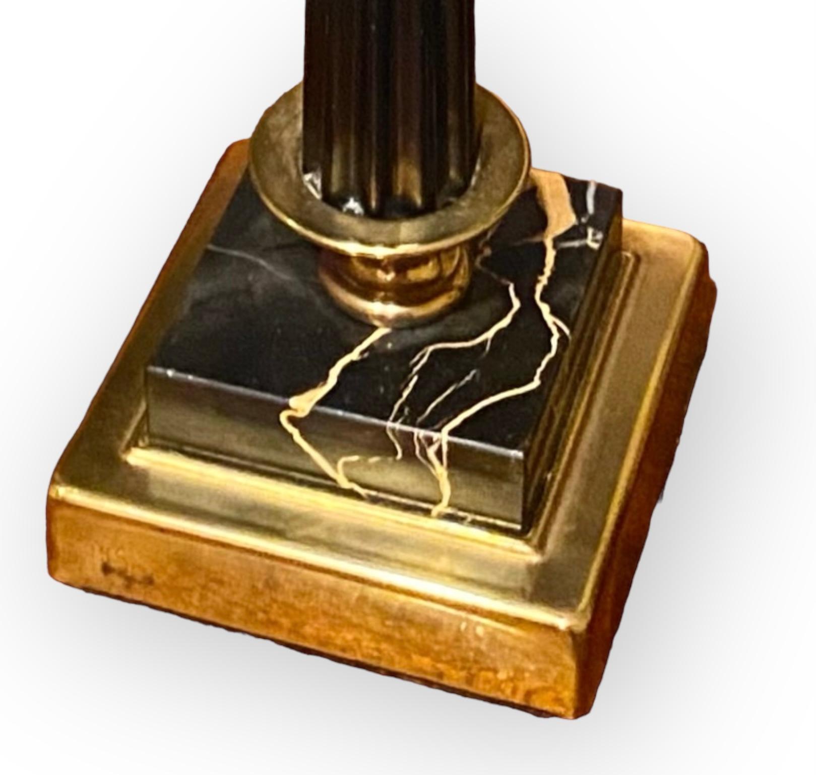 Neoclassical Revival Vintage Blown Glass Polished Brass Hurricane Lamp