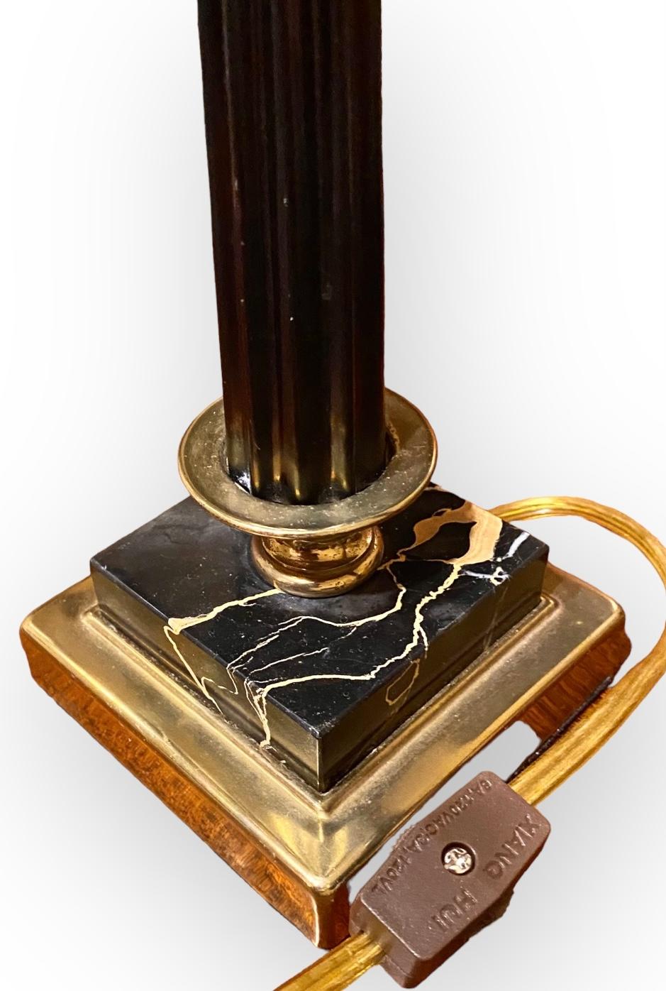 Ebonized Vintage Blown Glass Polished Brass Hurricane Lamp