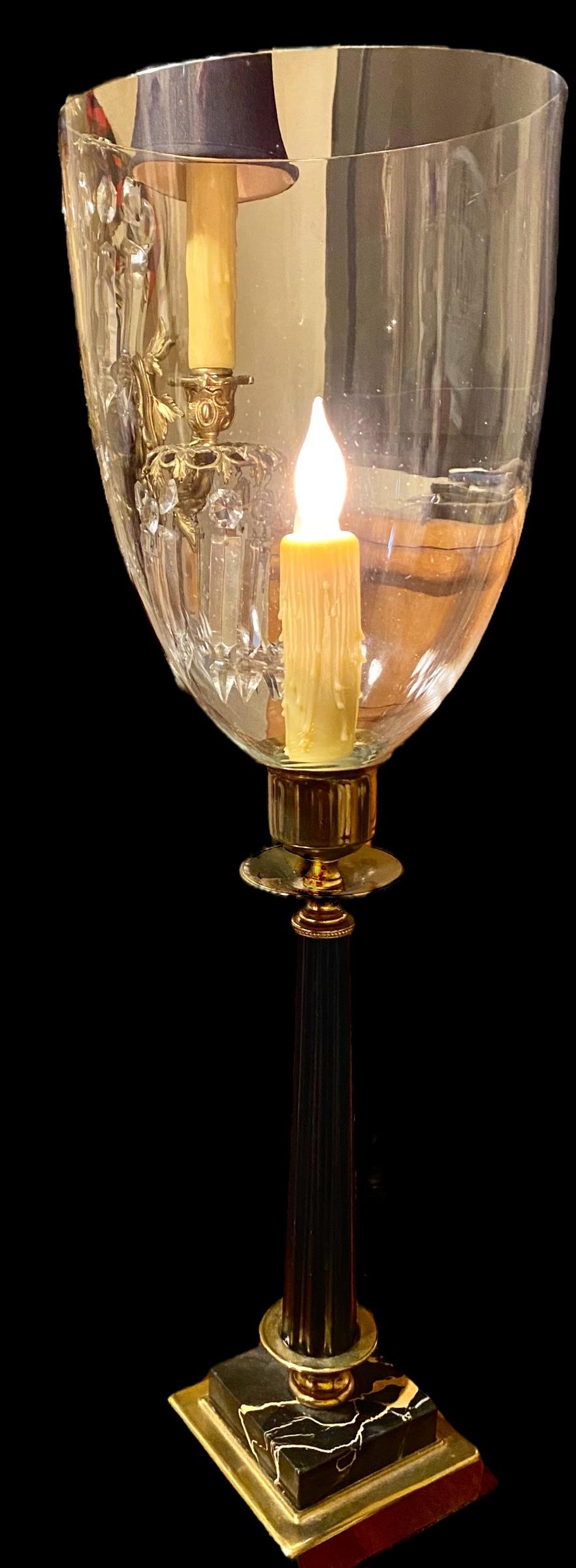 Vintage Blown Glass Polished Brass Hurricane Lamp In Good Condition In New Orleans, LA