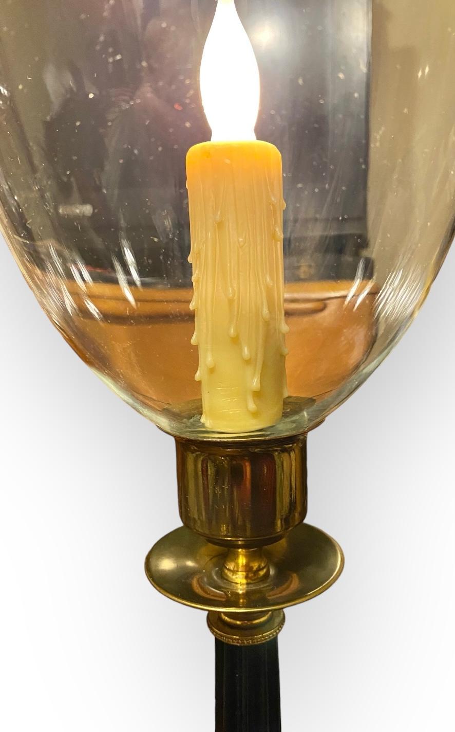 Vintage Blown Glass Polished Brass Hurricane Lamp 1