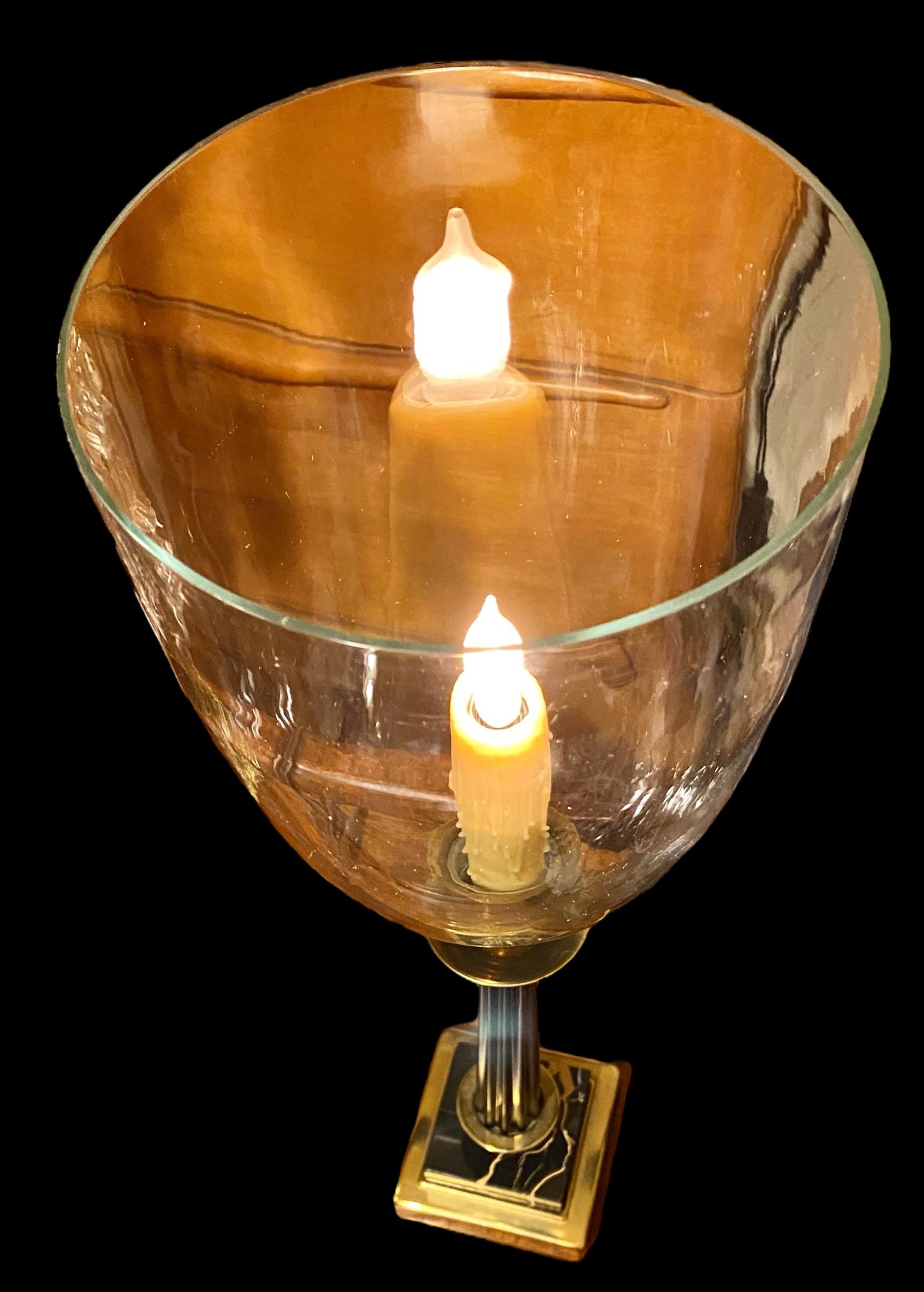 Vintage Blown Glass Polished Brass Hurricane Lamp 2
