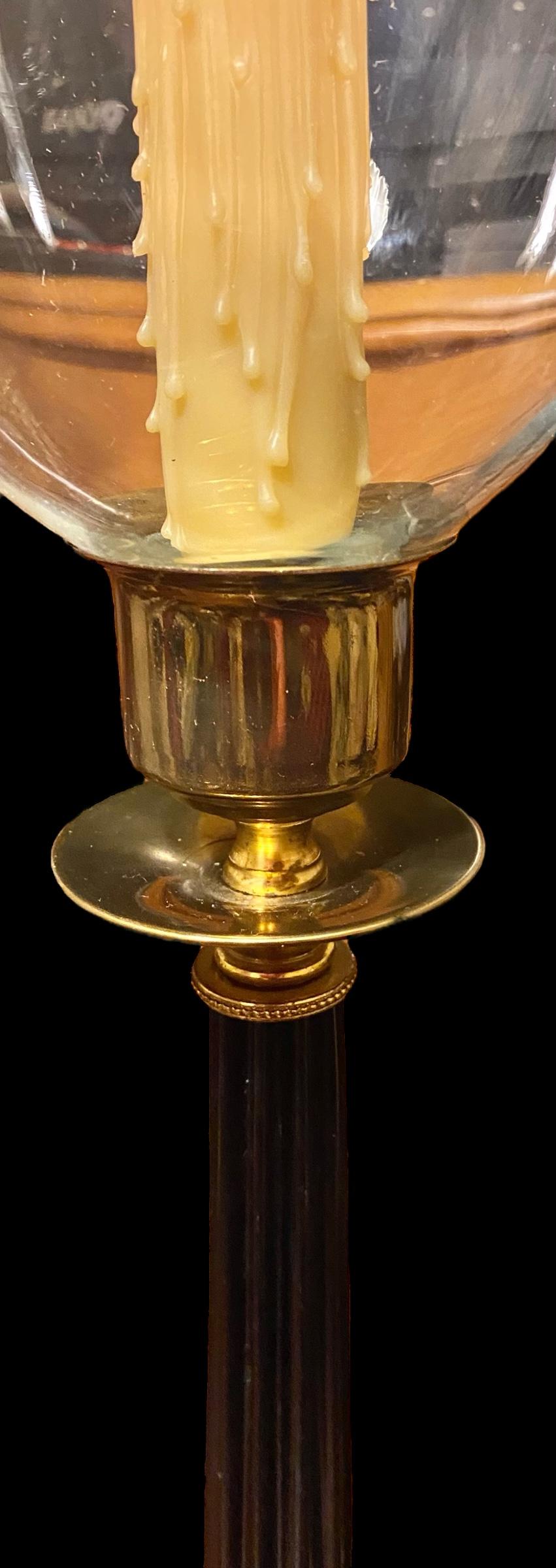 Vintage Blown Glass Polished Brass Hurricane Lamp 3