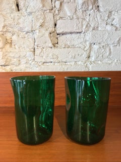 Vintage Blown Green Glass Stapled Pinzato Goti Murano Venezia, Italy, 1970, Pair
