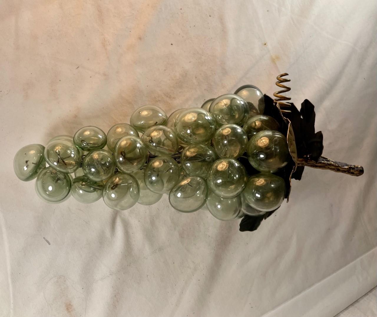 Late 20th Century Vintage Blown Smokey Glass Grapes Sculpture For Sale